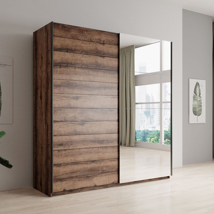 Meubella - Kledingkast Brown - Eiken - 180 cm - Met spiegel