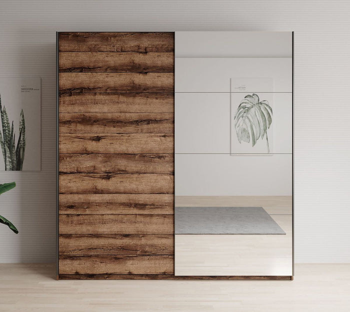 Meubella - Kledingkast Brown - Eiken - 180 cm - Met spiegel