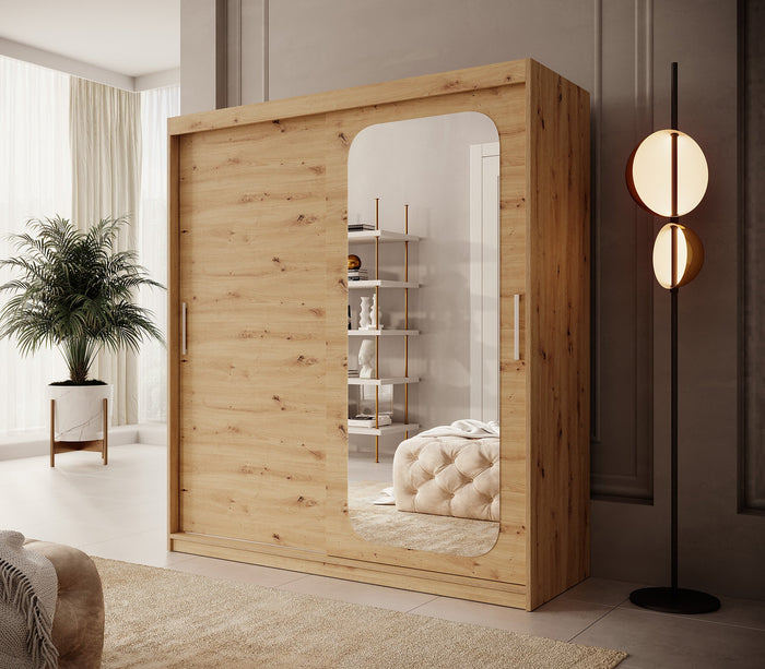 Meubella - Kledingkast Pete - Eiken - 180 cm - Met spiegel