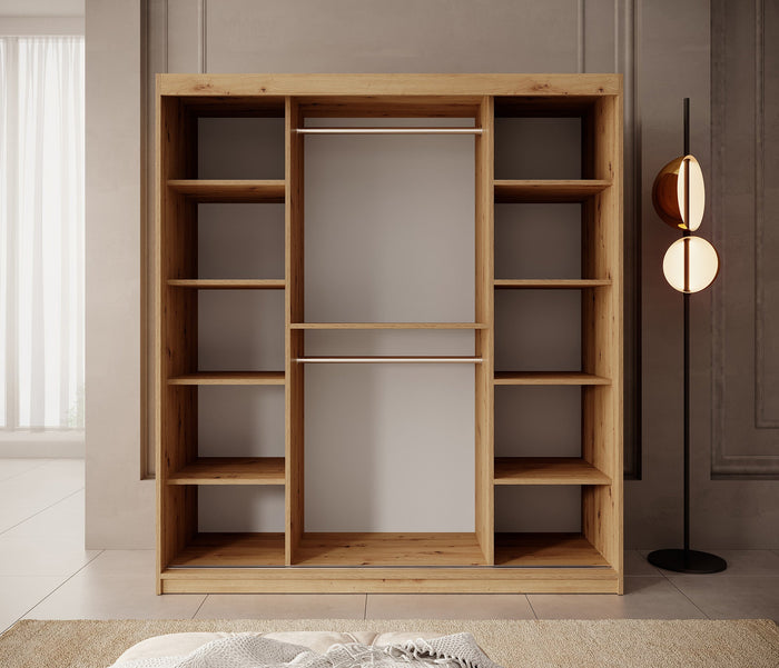 Meubella - Kledingkast Pete - Eiken - 180 cm - Met spiegel