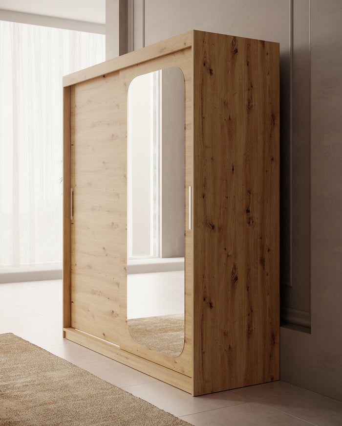 Meubella - Kledingkast Pete - Eiken - 180 cm - Met spiegel