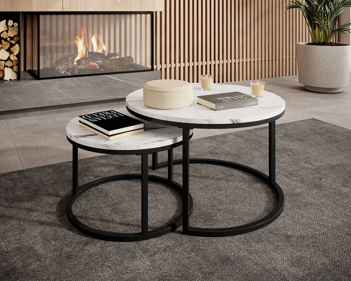 Meubella - Salontafel Rica - Wit marmerlook - Set van 2