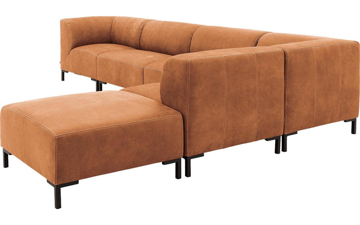 Goossens Hoekbank Marshall met hocker in cognac (buffalo)