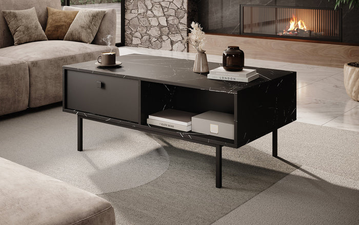 Meubella - Salontafel Frazer - Zwart marmerlook - 110 cm