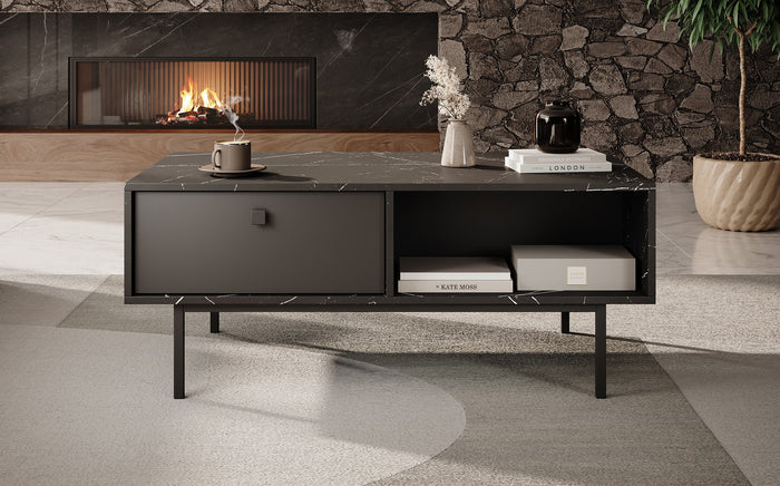 Meubella - Salontafel Frazer - Zwart marmerlook - 110 cm