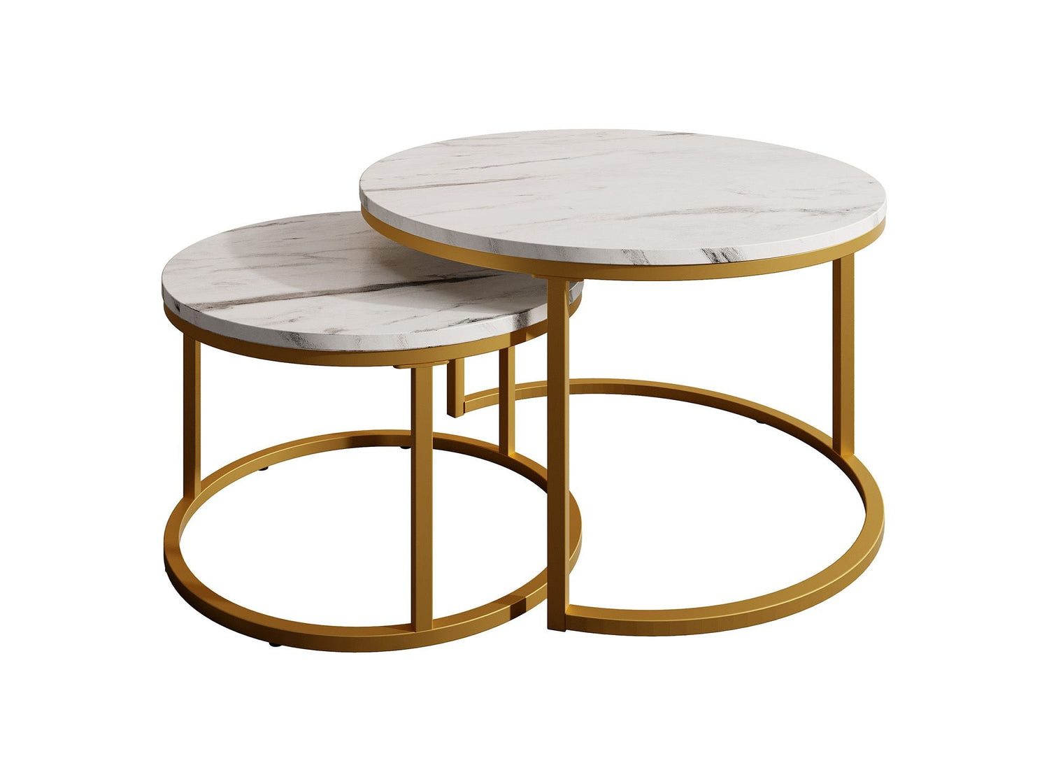 Meubella - Salontafel Rica - Wit marmerlook - Goud - Set van 2