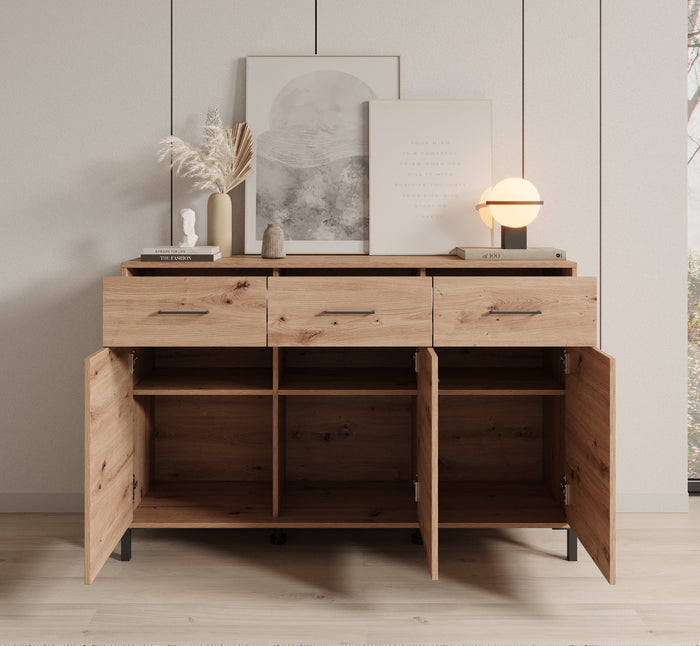 Meubella - Dressoir Vidor - Eiken - 138 cm - 3 lades