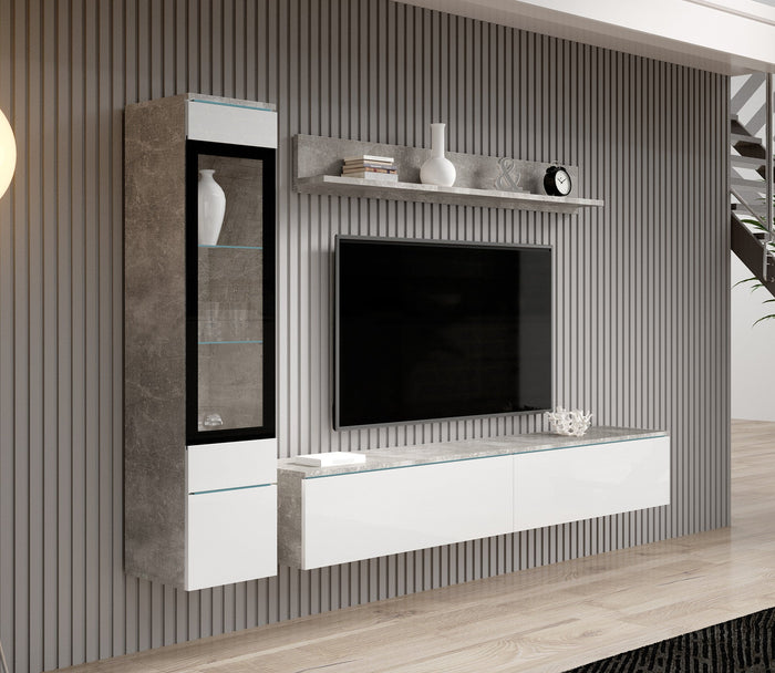 Meubella - Wandmeubel Verity - Wit - Betonlook