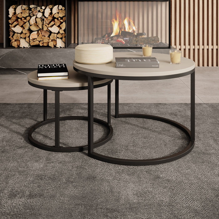 Meubella - Salontafel Ovalo - Beige - set van 2