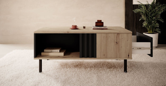 Meubella - Salontafel Marcos - Eiken - Antraciet - 100 cm