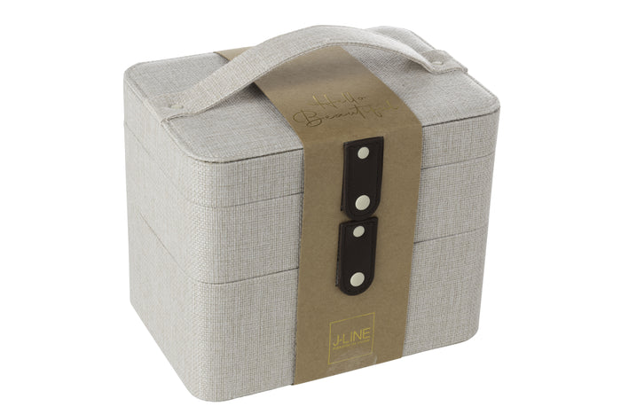 J-Line Cosmetica Doos Rechthoek+Spiegel 2 Niveaus Polyester Grijs