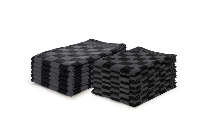 LINNICK Theedoeken & Keukendoeken Set Blok - zwart - set van 12