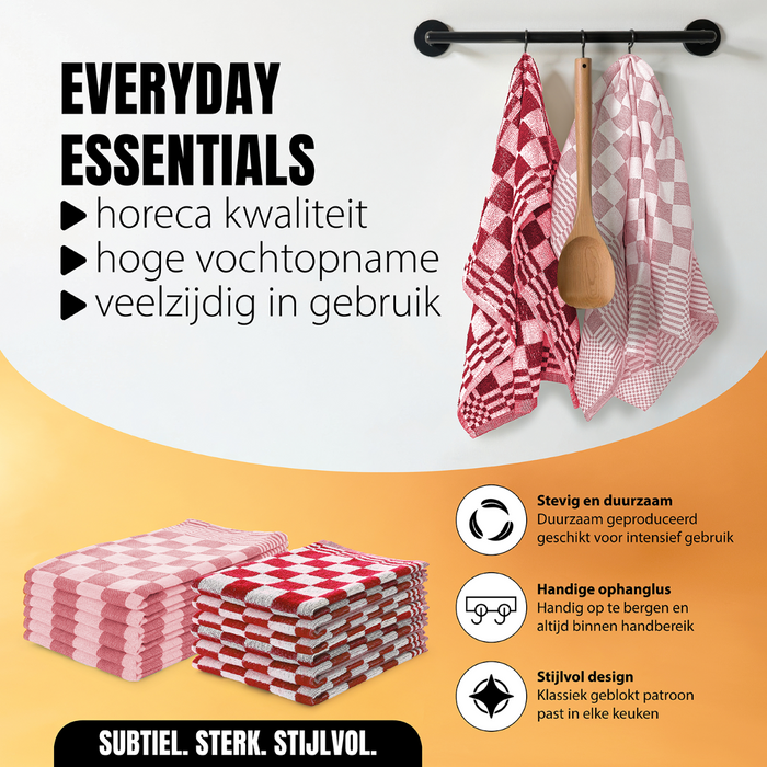 LINNICK Theedoeken & Keukendoeken Set Blok - rood - set van 12