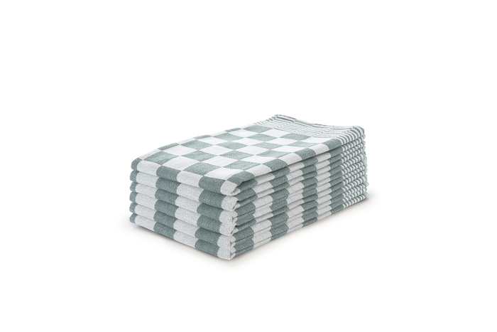 LINNICK Theedoekenset Blok 65x65cm - donker groen - set van 6