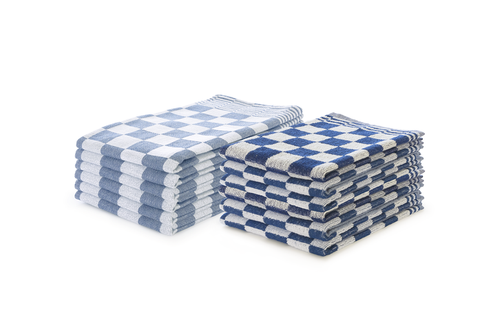 LINNICK Theedoeken & Keukendoeken Set Blok - blauw - set van 12