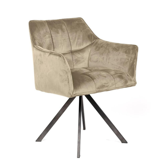 Giga Meubel - Armstoel Velvet Champagne - Draaibaar - Metalen Poten - Set van 2