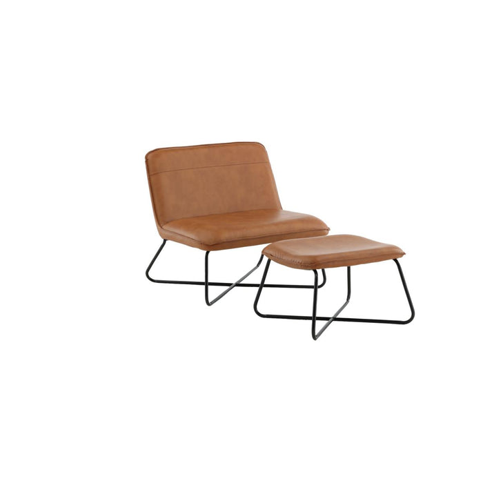 Svea - Selo fauteuil met voetenbank - lederlook - cognac