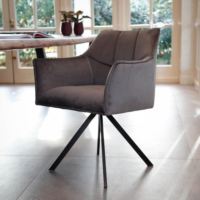 Giga Meubel - Armstoel Velvet Antraciet - Draaibaar - Metalen Poten - Set van 2