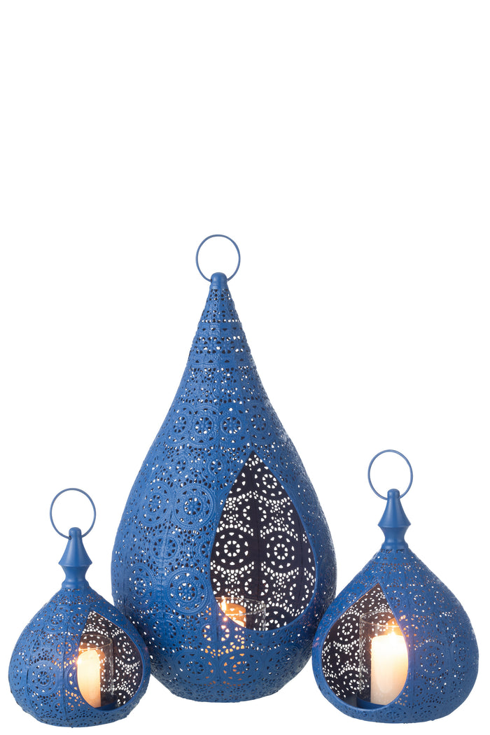 J-Line theelichthouder Drop - metaal|glas - blauw - large