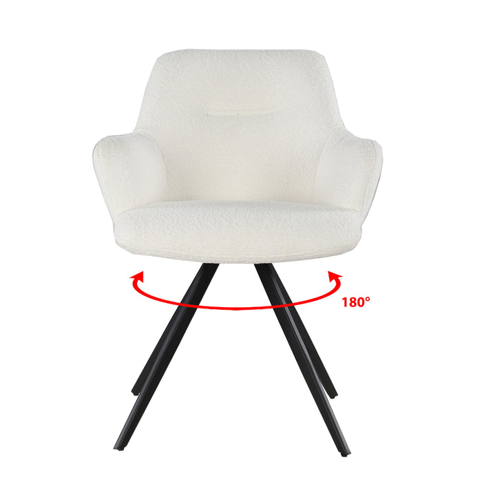 Livingfurn - Eetkamerstoel Doreen Bouclé Wit Draaibaar - Set van 2