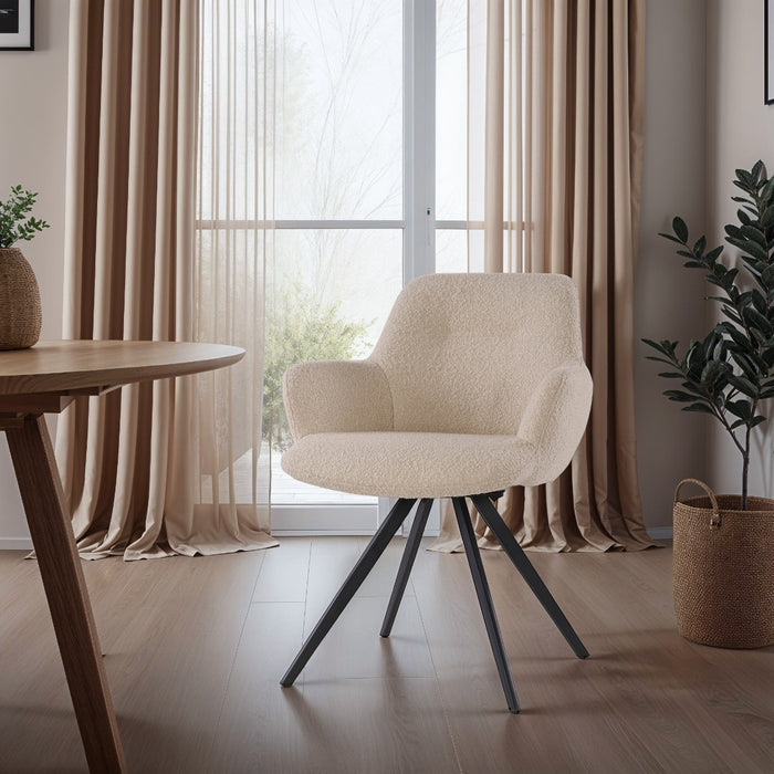 Livingfurn - Eetkamerstoel Doreen Bouclé Beige Draaibaar - Set van 2