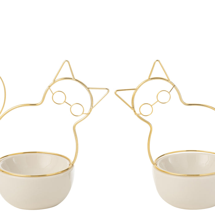 J-Line kom Kat Bril - porselein|metaal - large - 2 stuks