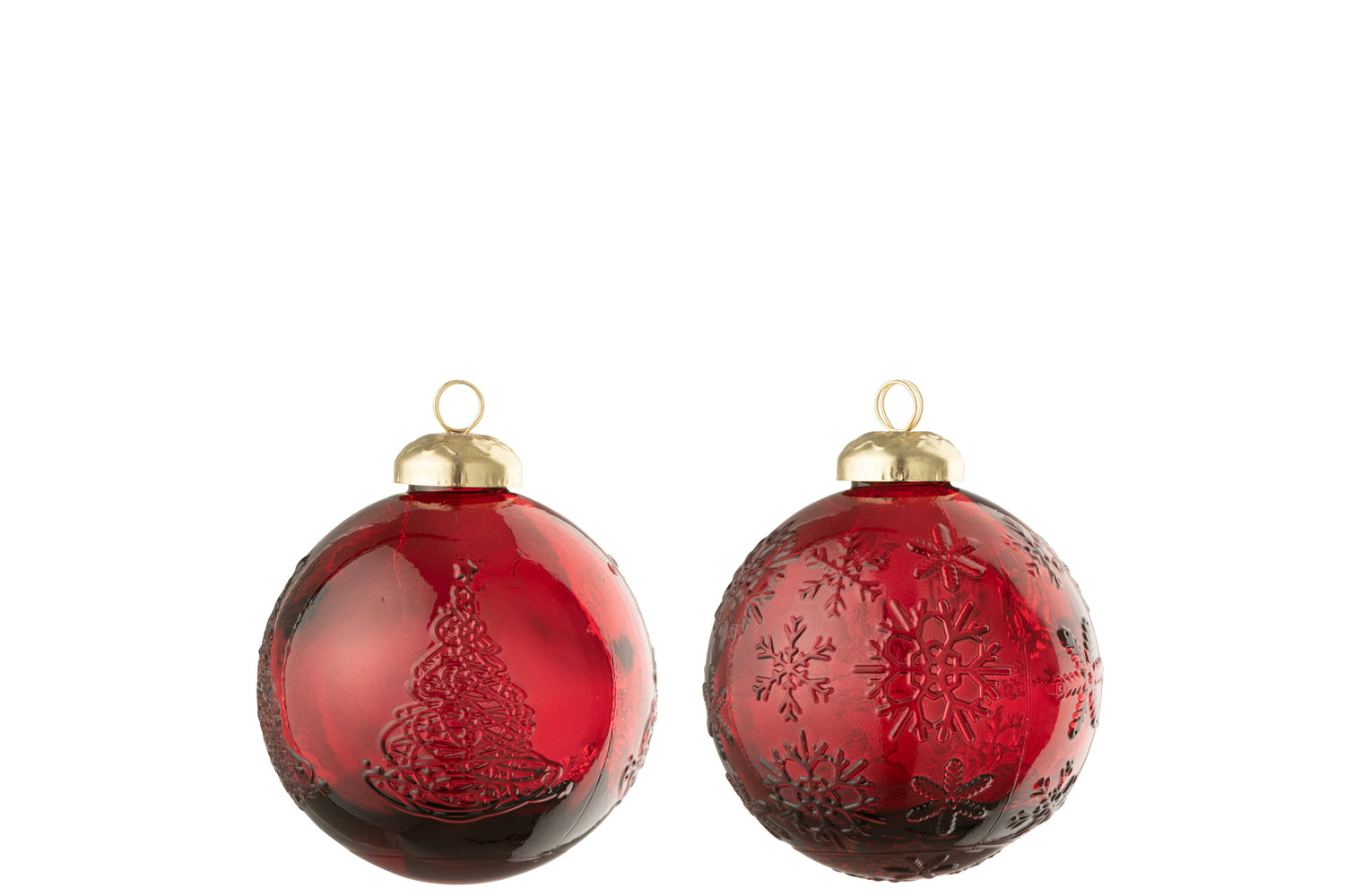 J-Line kerstbal Bal - glas - rood - 2 stuks
