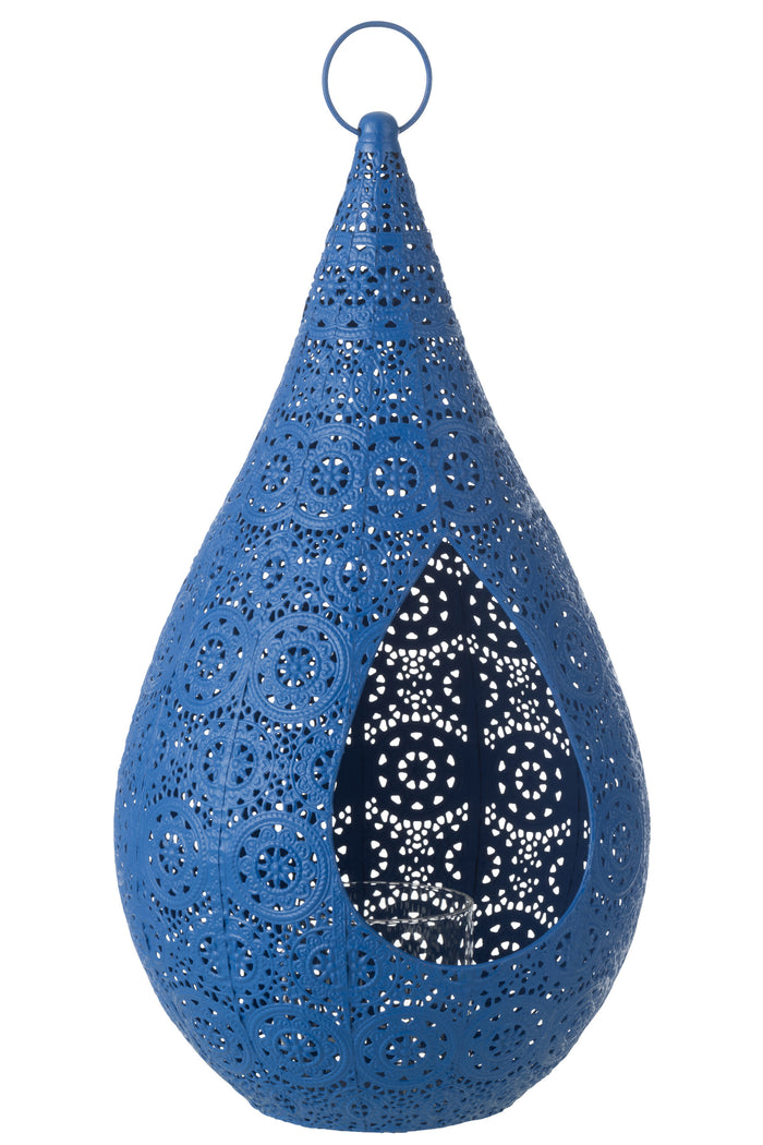 J-Line theelichthouder Drop - metaal|glas - blauw - large