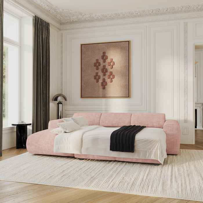 5-zits slaapbank met linkse hoek en structuurfluweel in vintage roze