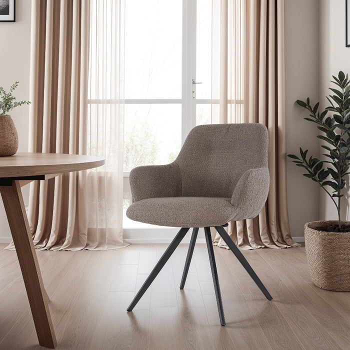 Livingfurn - Eetkamerstoel Doreen Bouclé Bruin Draaibaar - Set van 2