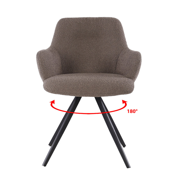 Livingfurn - Eetkamerstoel Doreen Bouclé Bruin Draaibaar - Set van 2