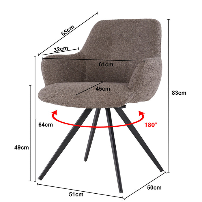 Livingfurn - Eetkamerstoel Doreen Bouclé Bruin Draaibaar - Set van 2