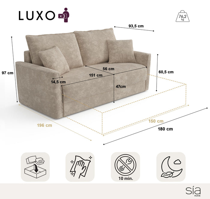 3-zits crèmekleurige ribfluwelen slaapbank 180cm