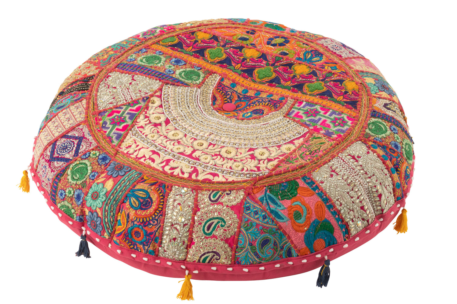 J-Line poef rond plat patronen + kwasten - katoen - roze