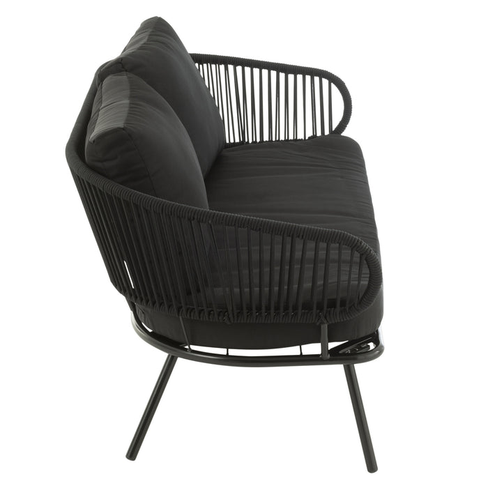 J-Line stoel|bank Poa - metaal|rotan - zwart - set van 3