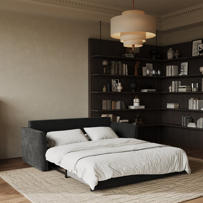 3-zits slaapbank in zacht aanvoelende zwarte inslagstof 180cm