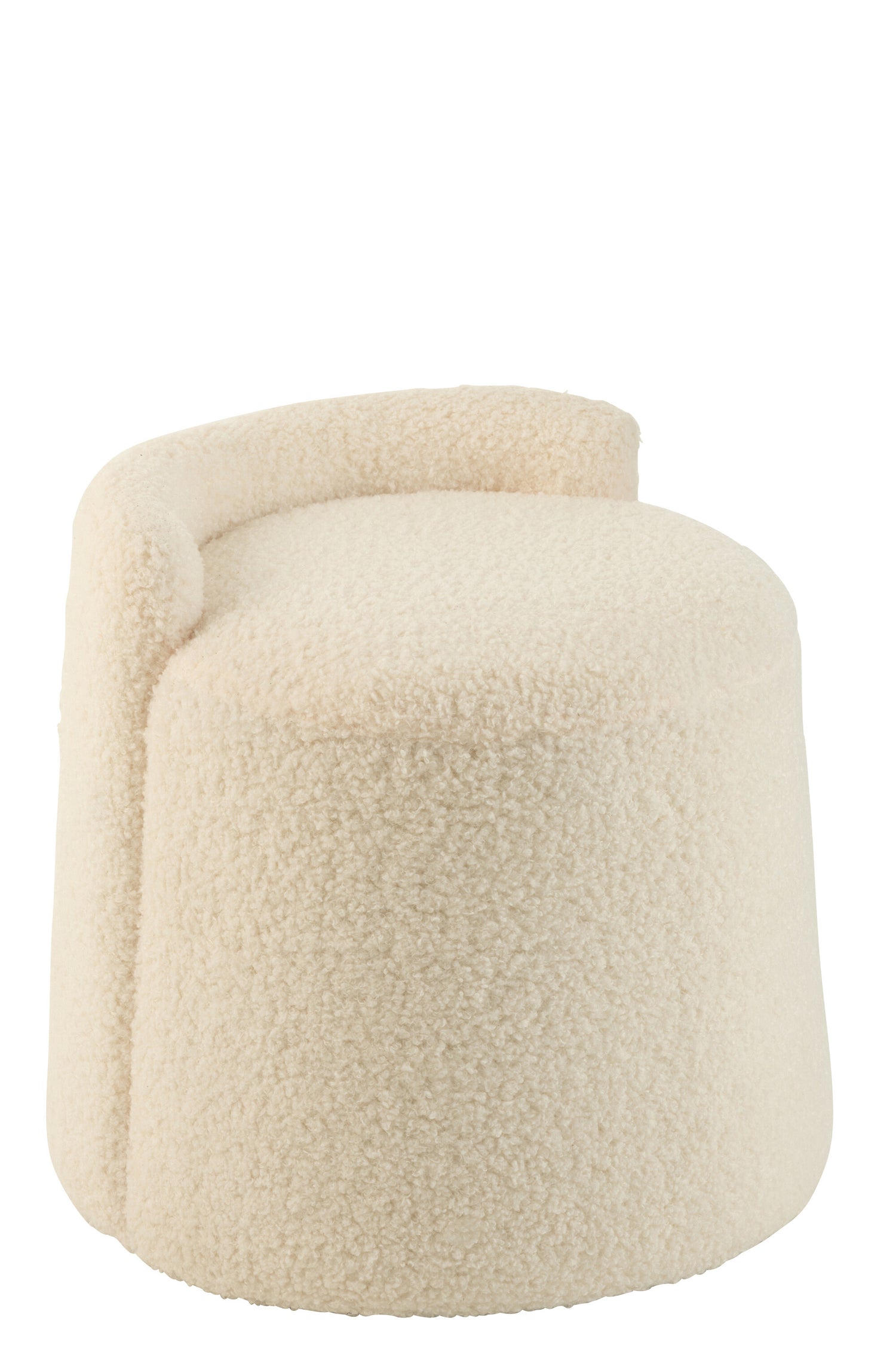J-Line poef teddy rond + rugleuing bouclé - textiel - wit