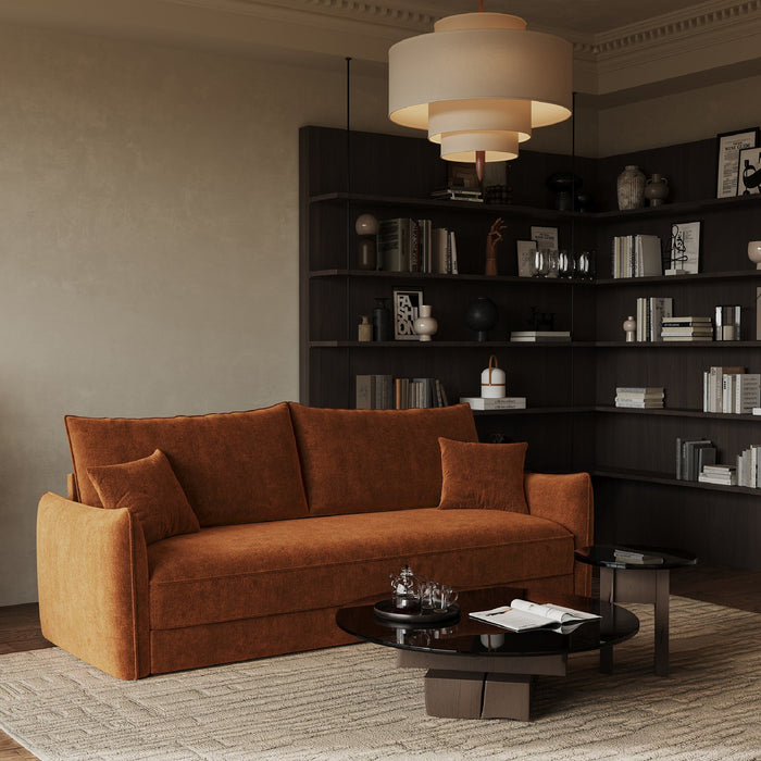 3-zits slaapbank in terracotta structuurfluweel 213cm