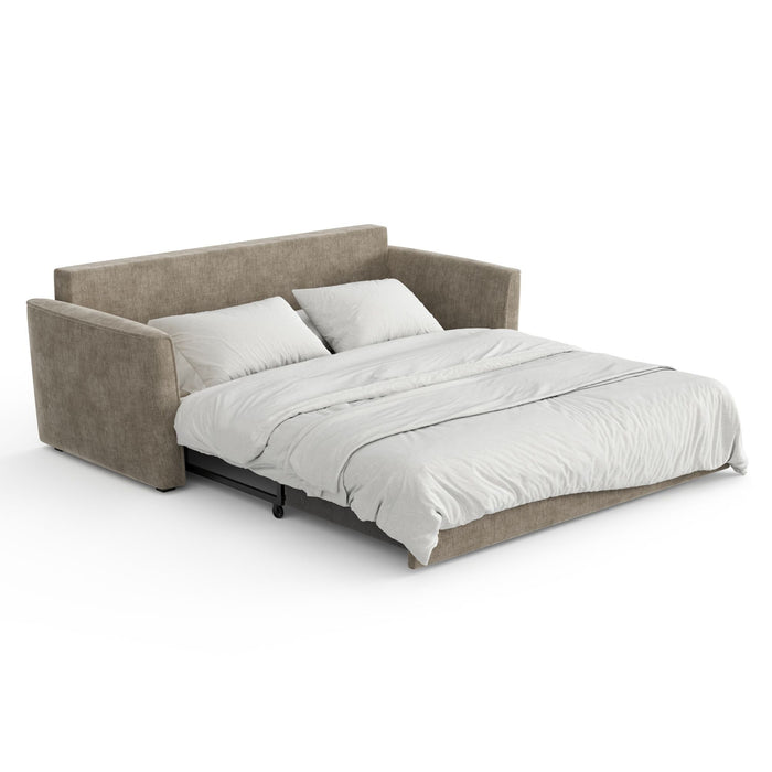 3-zits slaapbank in soft touch geweven stof in taupe 180cm