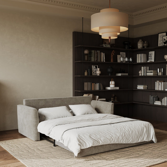 3-zits slaapbank in soft touch geweven stof in taupe 180cm