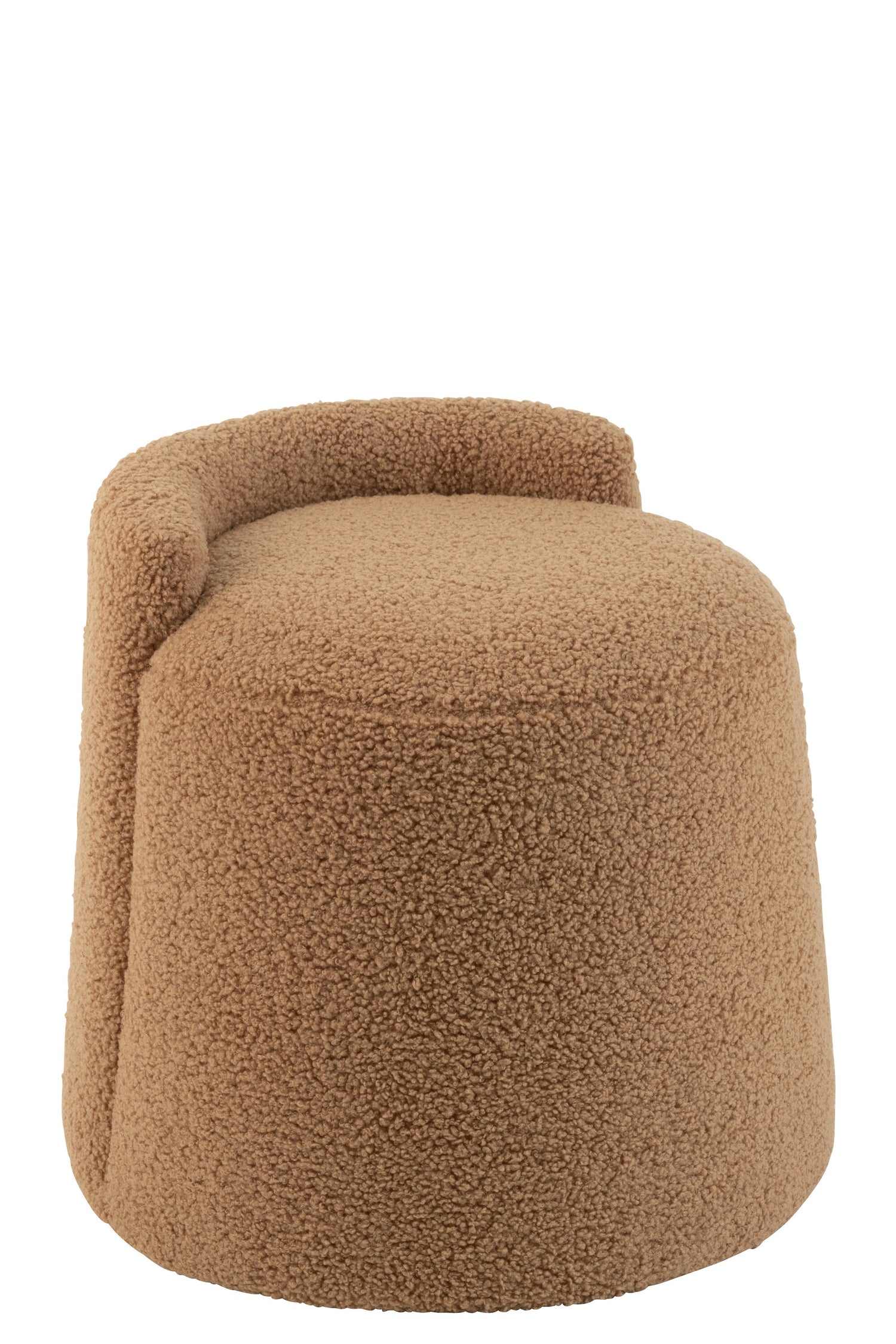 J-Line poef teddy rond + rugleuing bouclé - textiel - camel