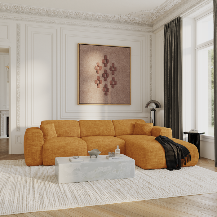 Rechthoekige slaapbank met 5 zitplaatsen in mosterdkleurig fluweel