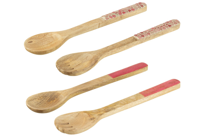J-Line Set Van 2 Saladebestekken Lang Mango Hout Roze Assortiment V