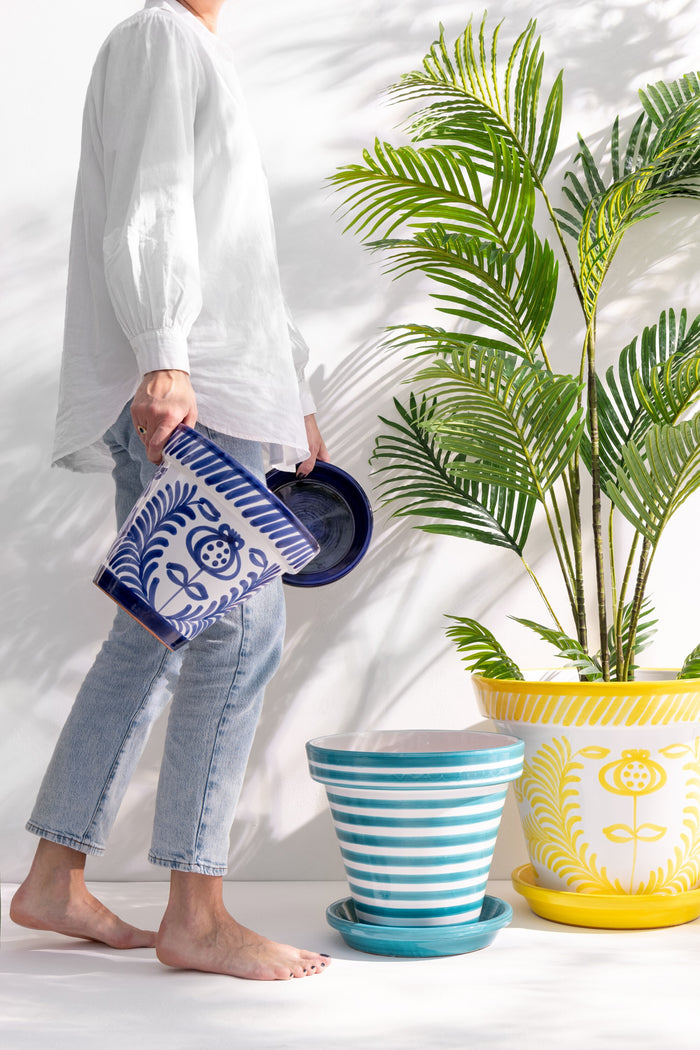 J-Line bloempot Granada Handmade + Painted - keramiek - blauw - extra large - Ø 50 cm