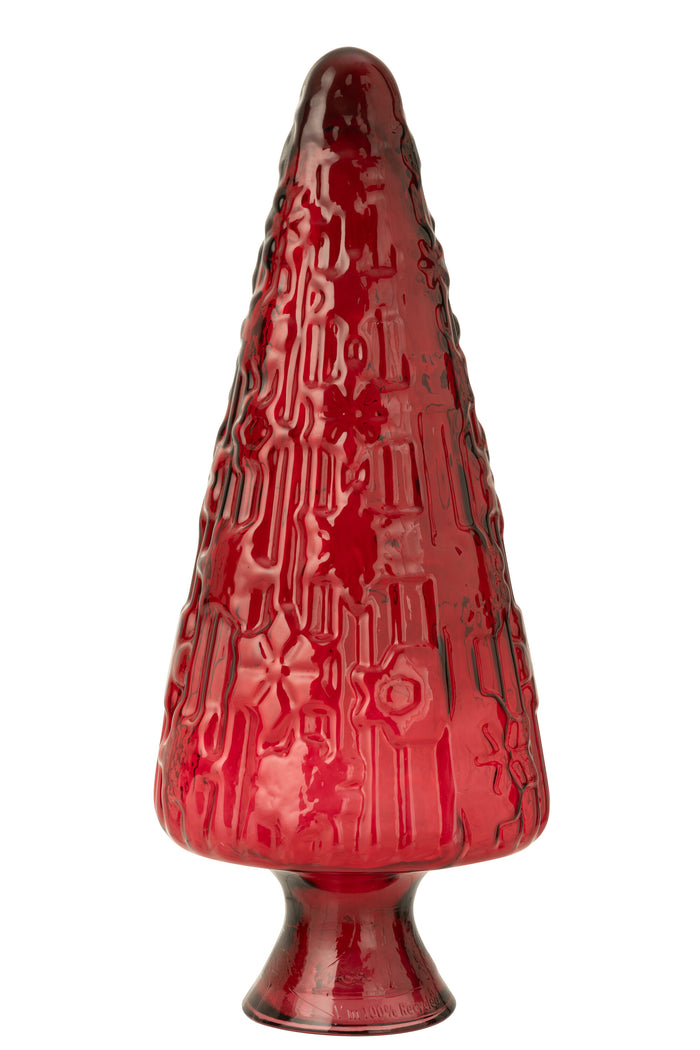 J-Line decoratie Kerstboom Kegel - glas - rood - large