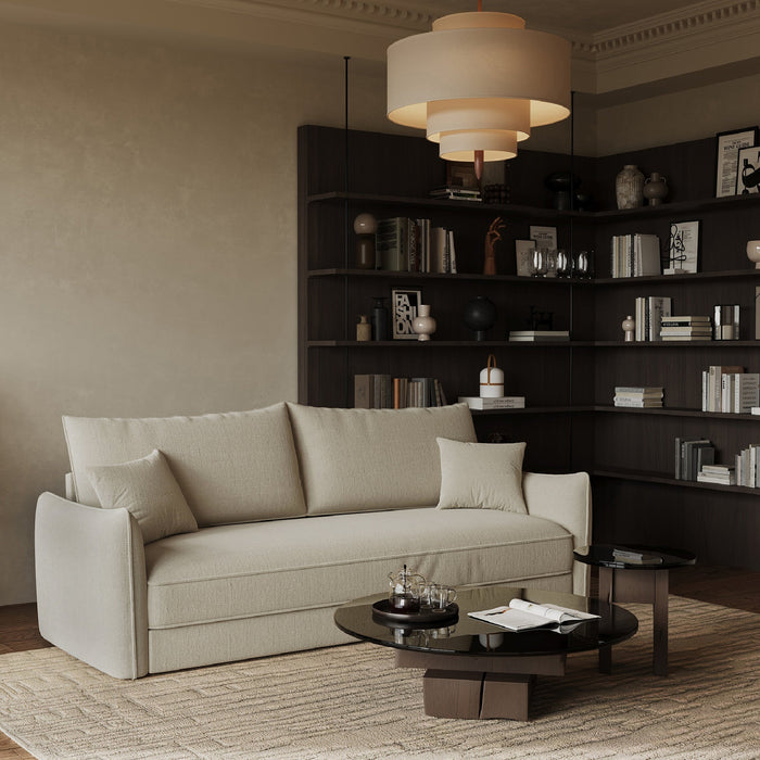 3-zits slaapbank in beige geweven stof 213cm