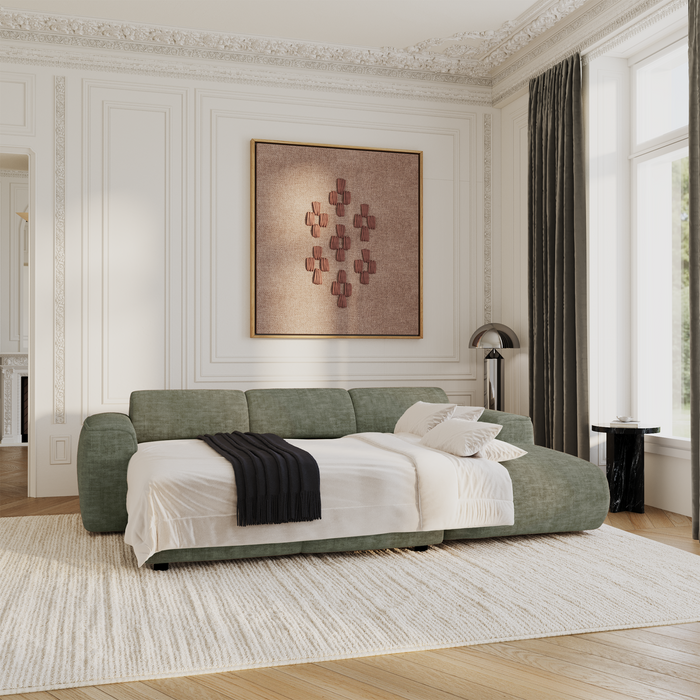 5-zits hoekbank in saliegroen structuurfluweel