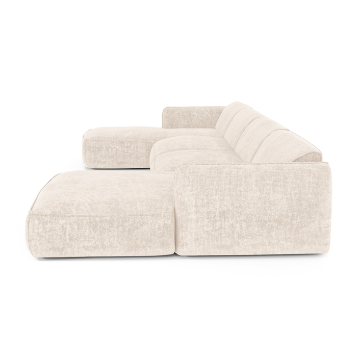 Panoramabank voor 7 personen in crèmekleurig geweven fluweel