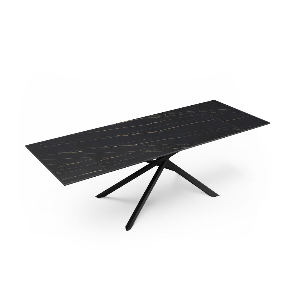 Uitschuifbare tafel voor 10 personen, zwart marmer keramiek en glas
