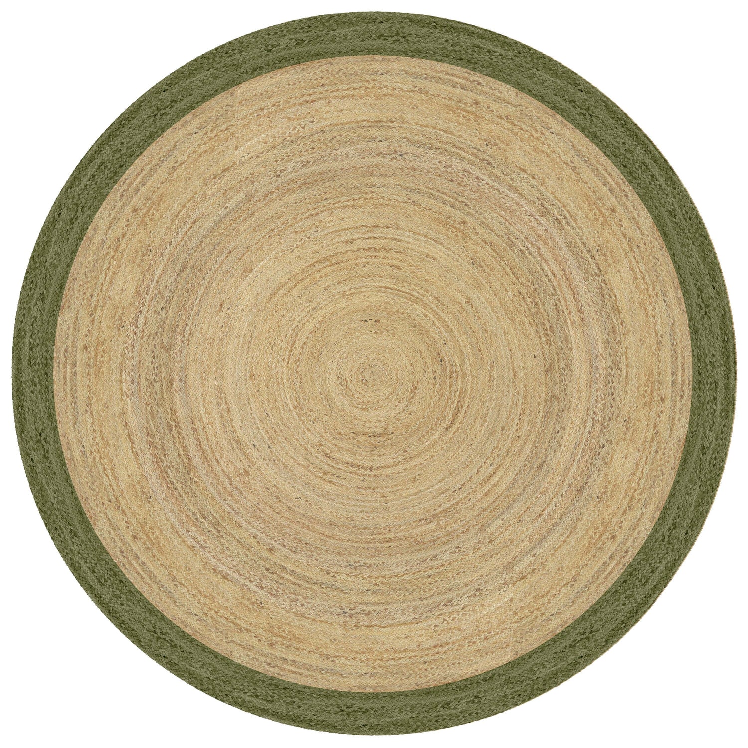 Mrcarpet Rond jute vloerkleed naturel|Groen met rand 160cm